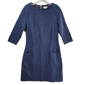 Boden Blue Ribbed Pocket Dress – 3/4 Sleeve